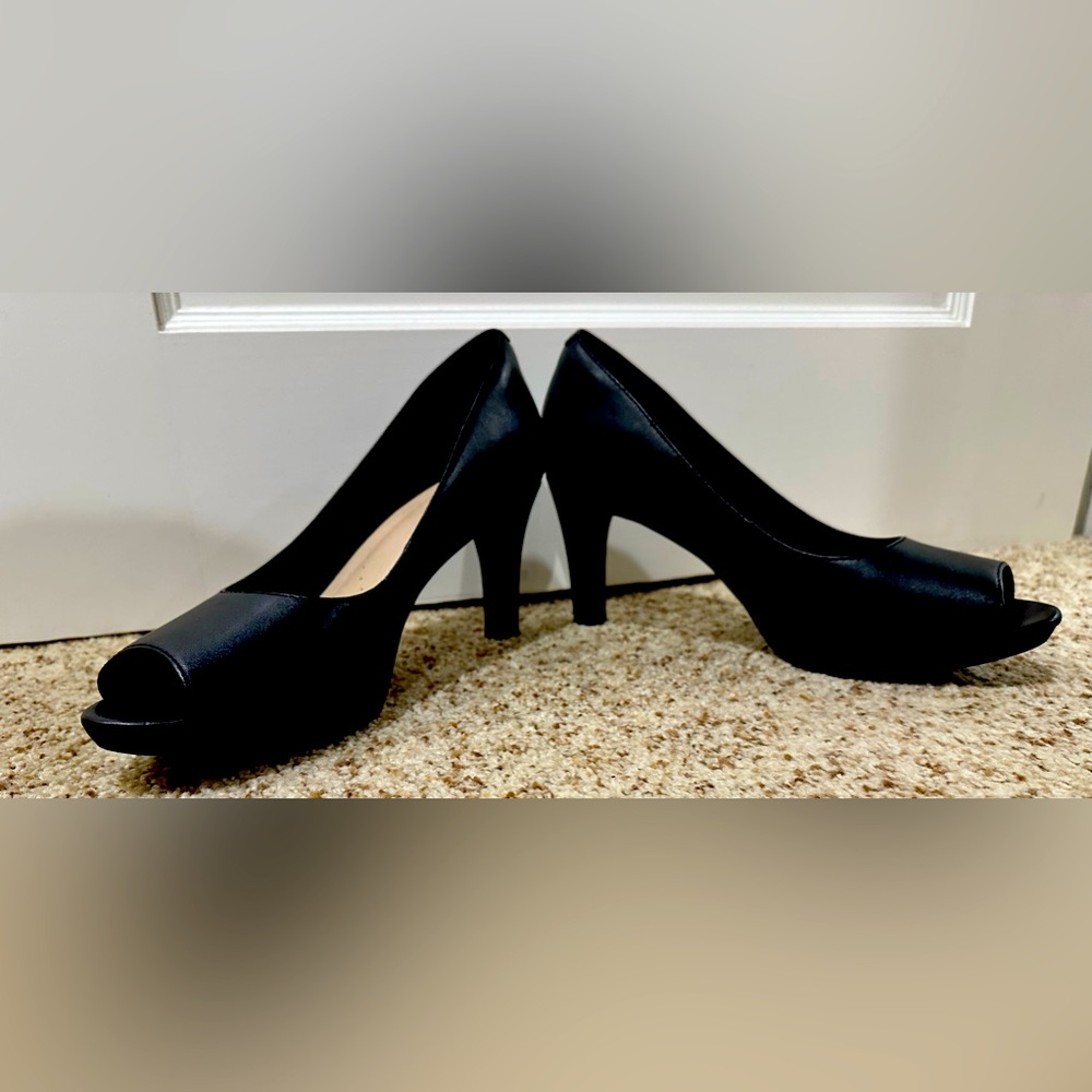 Clarks Black Peep-Toe Heels